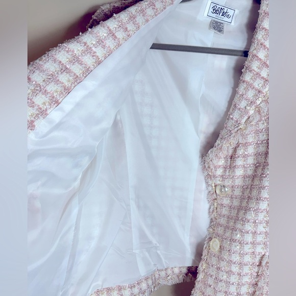 Vintage Bob Mackie Studio Striped Tweed Pink and off white Blazer Jacket Sz 10 - Picture 5 of 10